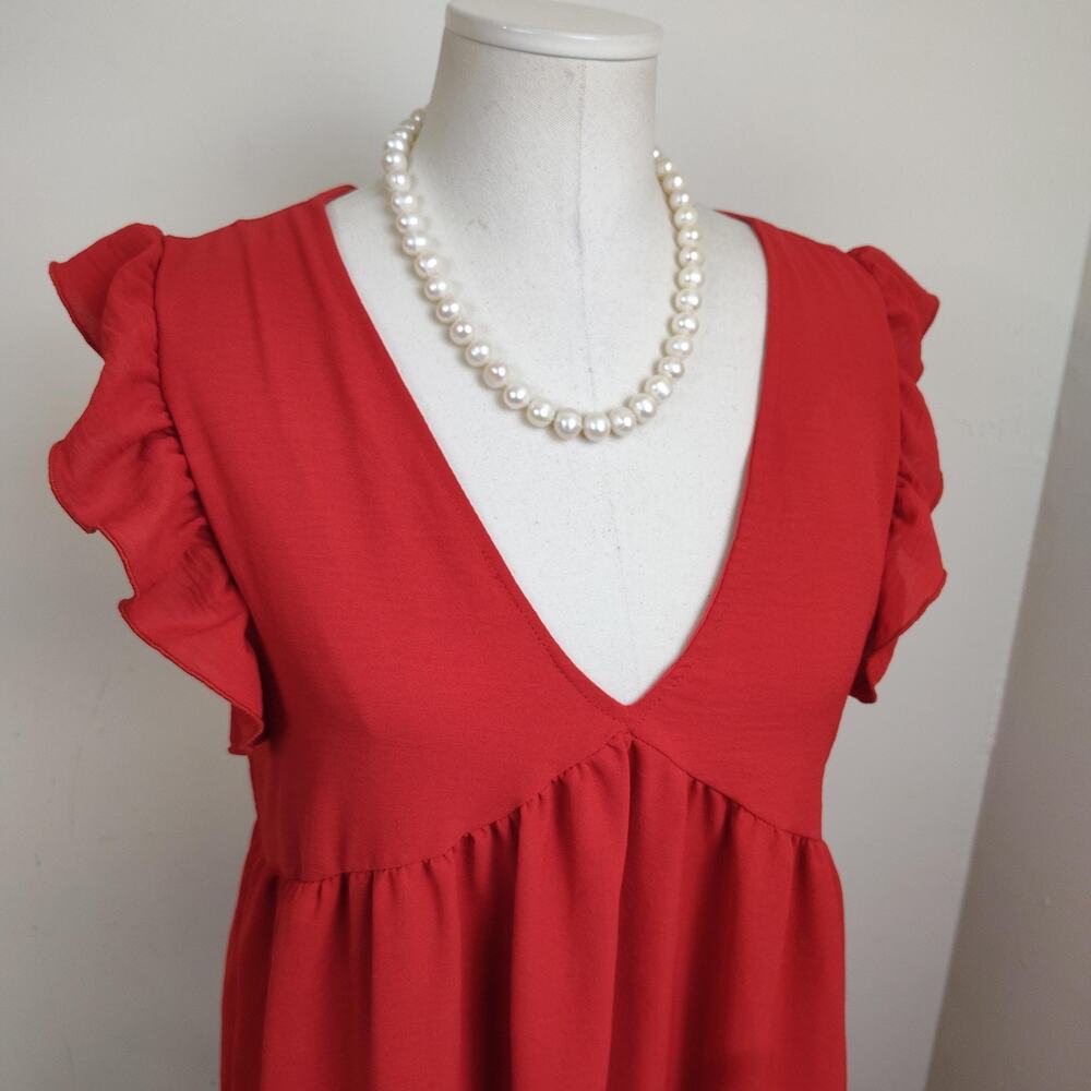 Altar'd State Dress Womens Small Red V Neck Ruffle Hem Swing Lined Sundress - Picture 4 of 15